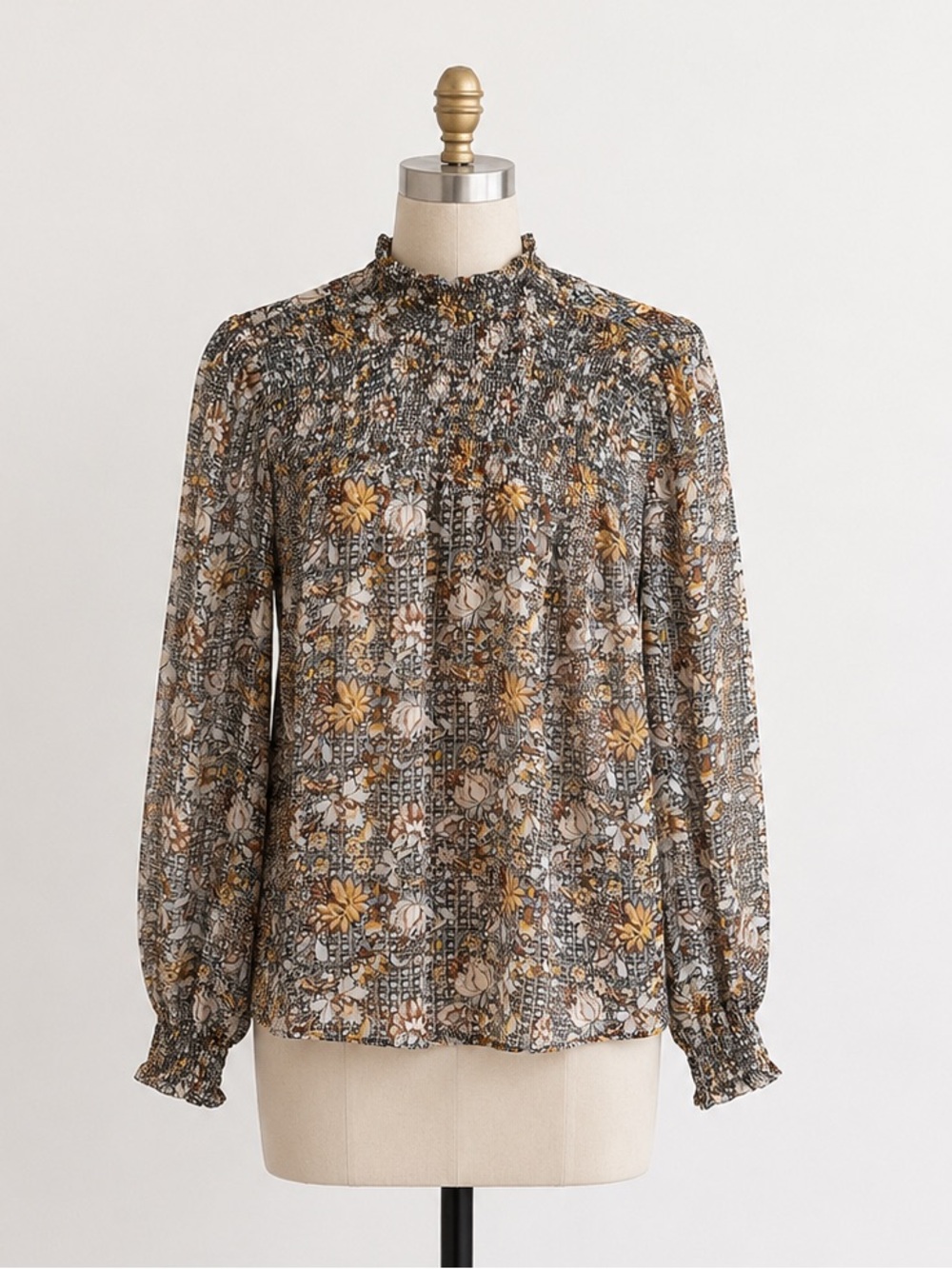 Maison d'Amelie Floral Smocked Blouse Boho Romantic Academia Ruffle Top Size M
